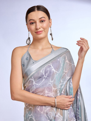 Tasrika Digital Print, Embellished Bollywood Crepe Saree(Grey)