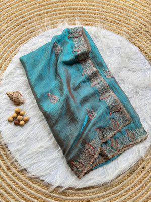Zivastra Embroidered, Printed Banarasi Organza, Georgette Saree(Yellow, White, Black)