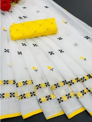 shyam enterprises Self Design Daily Wear Cotton Linen Saree(Yellow)