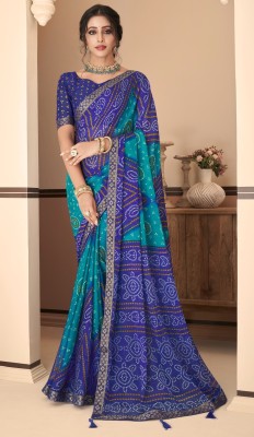 TIARAA Printed Bandhani Chiffon Saree(Blue)