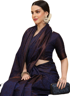 HouseOfCommon Self Design Banarasi Art Silk Saree(Dark Blue)