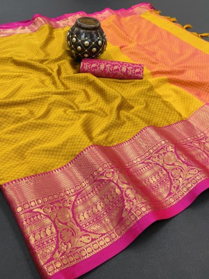 Wamsi Woven Jamdani Cotton Silk, Pure Silk Saree(Multicolor, Yellow)