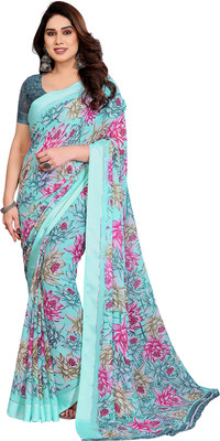 Moda Rapido Embellished, Floral Print Bollywood Georgette, Satin Saree(Blue)