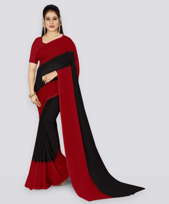 Anand Sarees Solid/Plain Daily Wear Georgette Saree(Black)