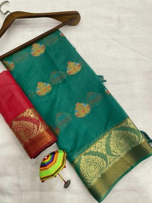 Gajal Woven Kanjivaram Pure Cotton, Cotton Silk Saree(Light Green)