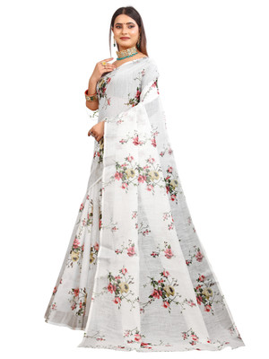 VISHNU Self Design Kanjivaram Pure Cotton, Cotton Linen Saree(White)