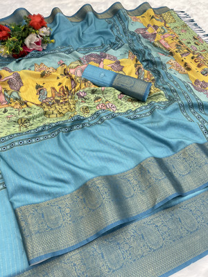 NESHVI ENTERPRISE Digital Print Banarasi Art Silk Saree(Light Blue)