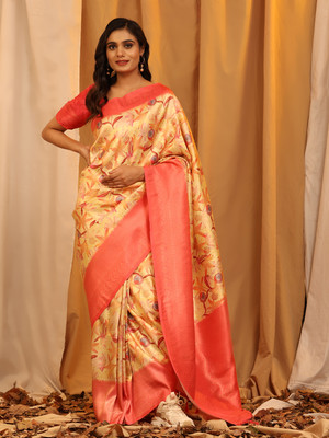 Divastri Digital Print Kanjivaram Silk Blend Saree(Red)