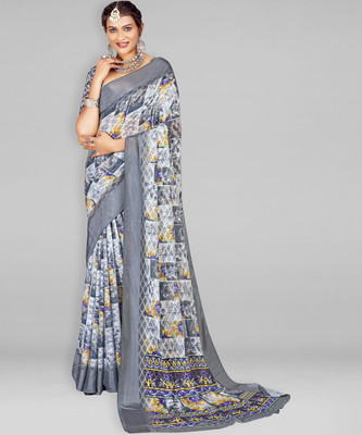Divastri Digital Print Chanderi Brasso Saree(Grey)