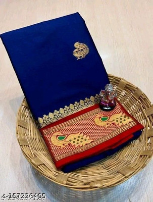 ns collection Woven Bollywood Cotton Silk Saree(Dark Blue)
