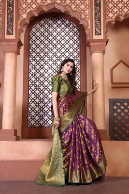 jayant creation Self Design, Woven Banarasi Silk Blend, Jacquard Saree(Purple)