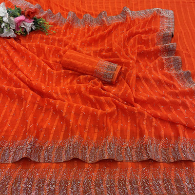 ZOYAL ENTERPRISE Embellished Bollywood Georgette Saree(Orange)