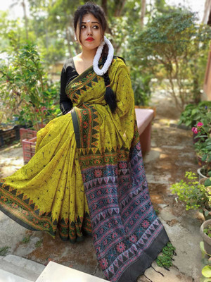 Joyguru Textile Printed Sambalpuri Cotton Blend Saree(Light Green)