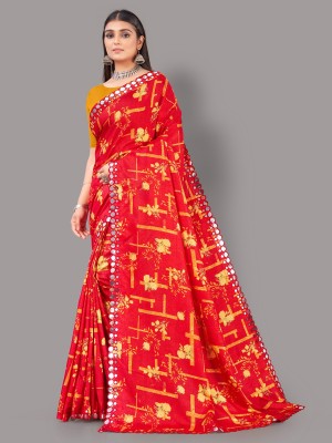Rati Sarees LLP Floral Print Daily Wear Silk Blend Saree(Red)