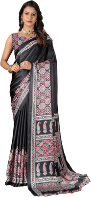 Virendra Textiles Printed Bollywood Crepe Saree(Black)