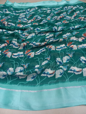 VedikaaFashion Floral Print, Printed Bollywood Chiffon Saree(Blue)