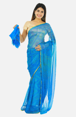 pk hub Printed Handloom Chiffon Saree(Light Blue)