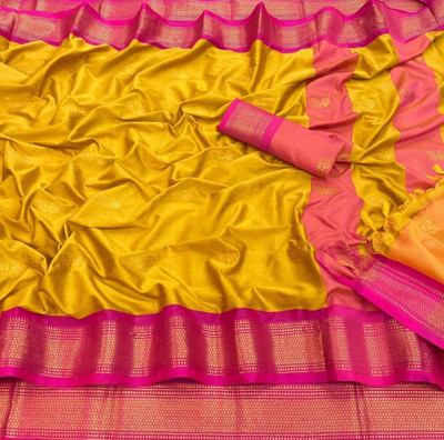 Paithni Woven Paithani Pure Silk Saree(Yellow)