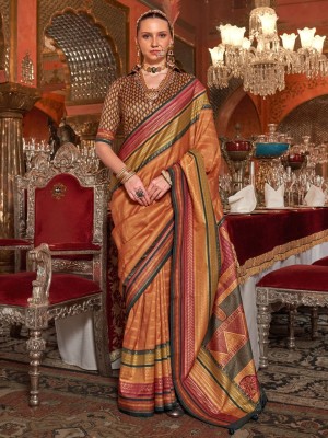 ANOUK Printed Banarasi Silk Blend Saree(Orange)