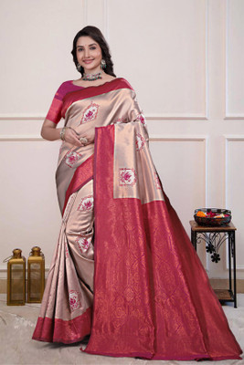 MUKHITA Woven Kanjivaram Silk Blend Saree(Pink)