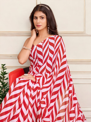 NIRMOHIFASHION Printed Bollywood Georgette Saree(Red, White)