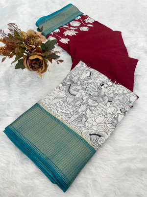 KV Fashion Digital Print Daily Wear Art Silk Saree(Red)