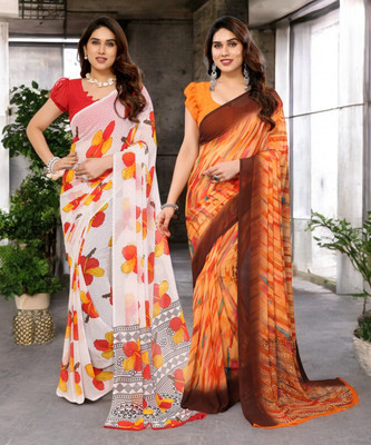 Moda Rapido Printed Bollywood Georgette Saree(Pack of 2, Multicolor)