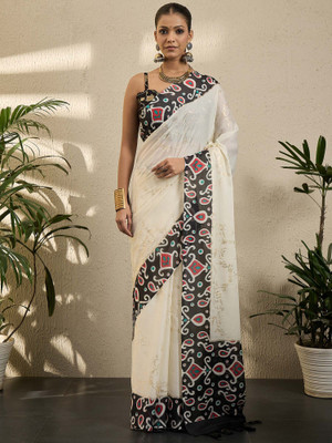 Divastri Floral Print Pochampally Georgette Saree(Cream)