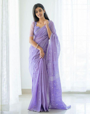Divastri Woven, Embellished, Self Design Banarasi Cotton Blend Saree(Purple)