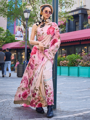 Divastri Printed Bollywood Crepe Saree(Cream)