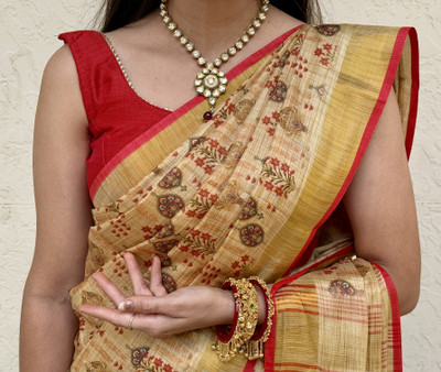 MM VENTURE Woven Kanjivaram Linen Saree(Beige)