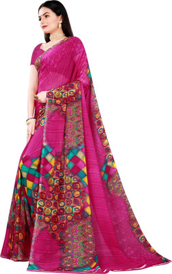Suali Printed Bollywood Georgette Saree(Pink)