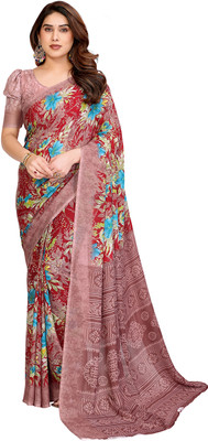 Moda Rapido Floral Print Daily Wear Georgette Saree(Red)