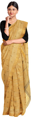 dreamy textiles hub Printed Tant Handloom Pure Cotton Saree(Brown)