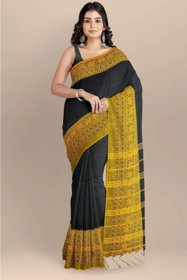 PAL SAREE HAHAL Self Design Handloom Cotton Blend Saree(Black, Red)
