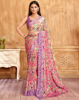 SIRIL Floral Print, Printed, Self Design Bollywood Silk Blend, Crepe Saree(Pink)