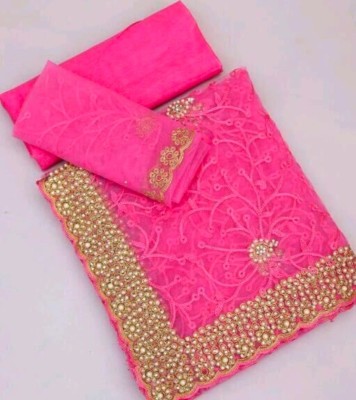 Zenomics Embroidered, Embellished Bollywood Net Saree(Pink)