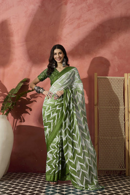 Sangria Printed Saree with Attached Blouse Georgette Saree(Green)