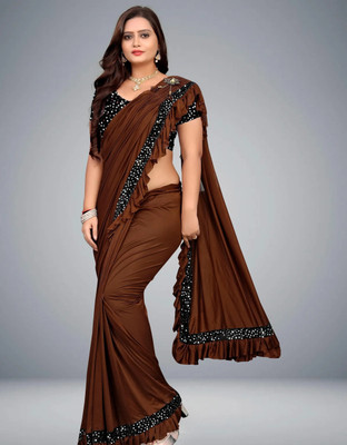 GEHENA FASHION Embroidered Bollywood Lycra Blend Saree(Brown)