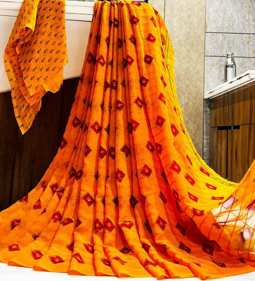 Hensi sarees shop Printed Pochampally Chiffon, Georgette Saree(Yellow)