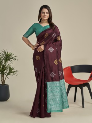 QENY Printed Kanjivaram Pure Silk, Art Silk Saree(Maroon)