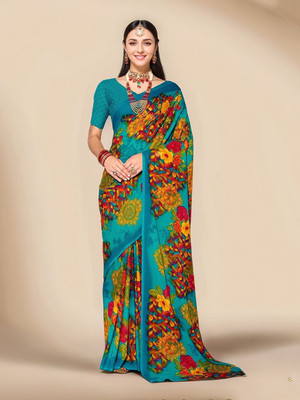 ANOUK Printed Daily Wear Georgette Saree(Light Blue)