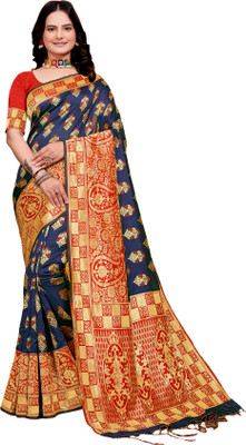 Anmi Embellished Banarasi Silk Blend Saree(Dark Blue)