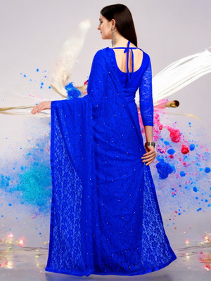 NEXA Self Design Bollywood Net Saree(Blue)