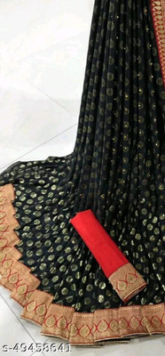 Sonali Fashion Printed Banarasi Lycra Blend Saree(Black)