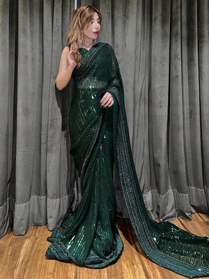 ANOUK Embellished Banarasi Georgette Saree(Green)