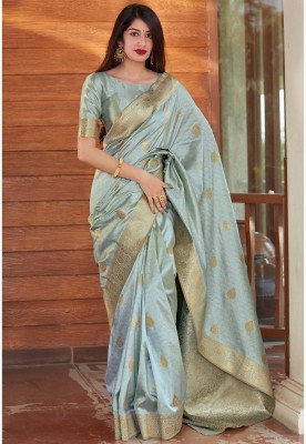 shopzoo trend Embellished Bollywood Jacquard Saree(Light Blue)