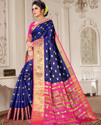 Sellzino Self Design, Embroidered Dharmavaram Chiffon, Cotton Silk Saree(Blue)