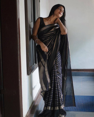 KRIYANSH Woven Kanjivaram Jacquard, Art Silk Saree(Pack of 2, Black)