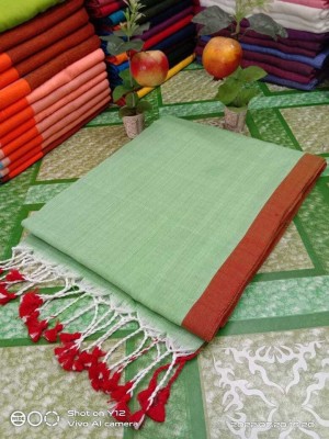 p fashion Self Design Bollywood Pure Cotton Saree(Light Green, Maroon)